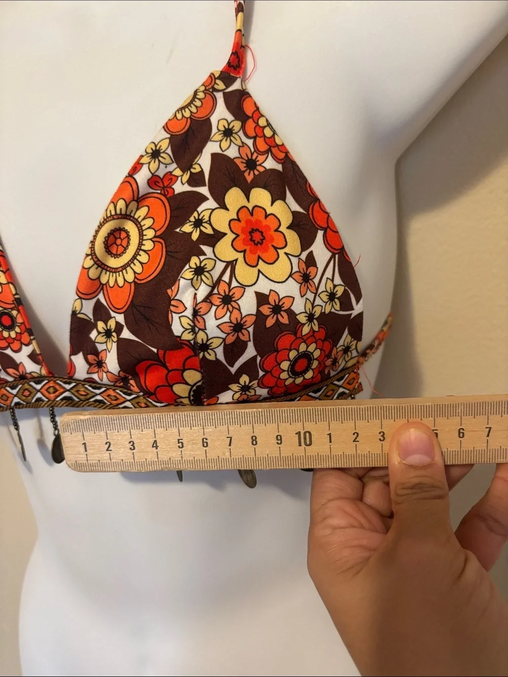 Retro Floral Halter Bikini Top in Orange & Brown